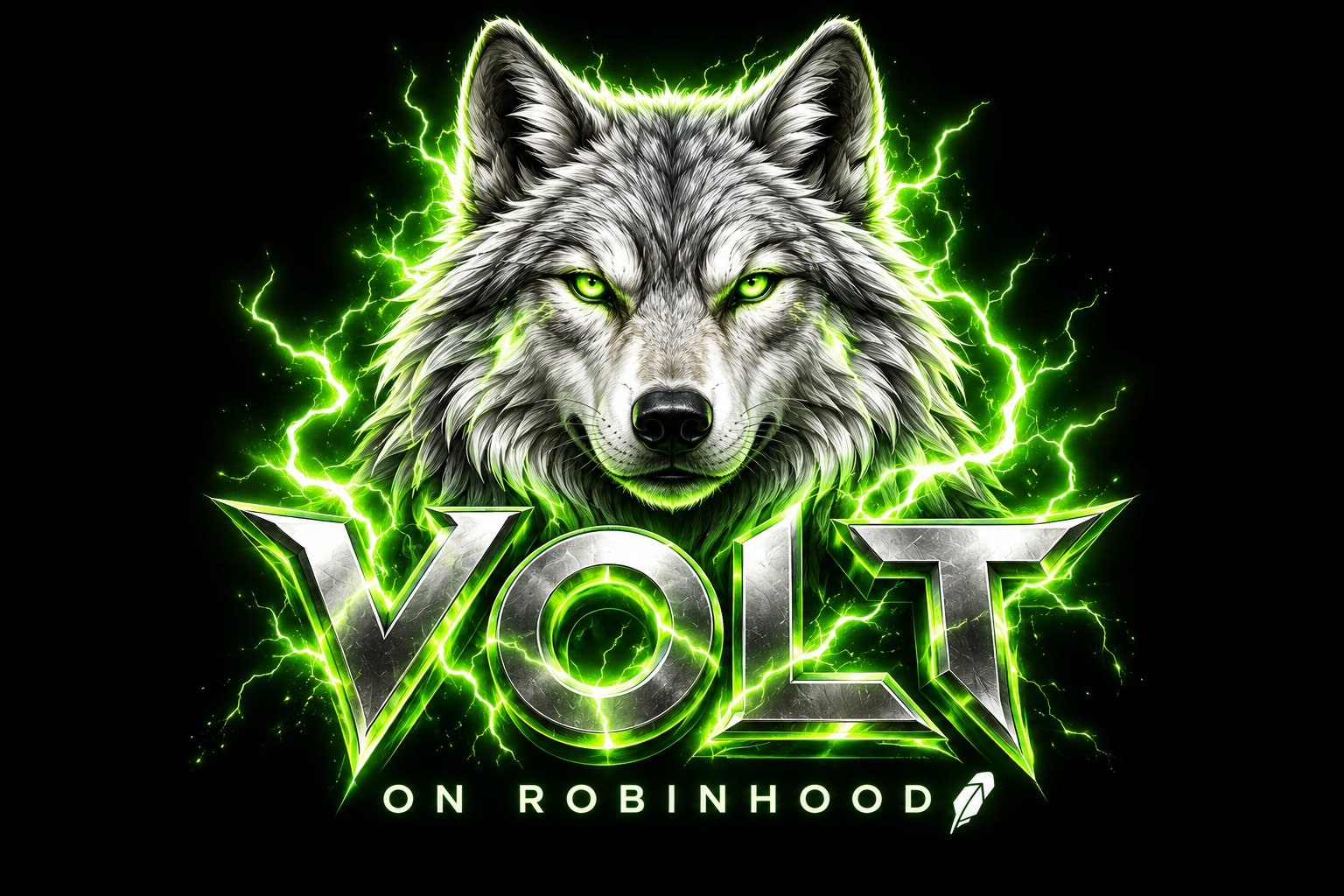 Silver wolf with green lightning above VOLT on Robinhood